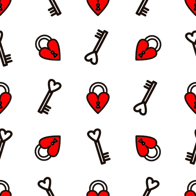 Lock with key style old school tattoo seamless pattern. Vector illustration in doodle style. Design for textiles, paper, wrappers