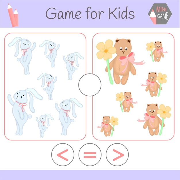 Logic educational game for preschool childrenCartoon funny robots Choose the correct answer Greater than less than or equal to