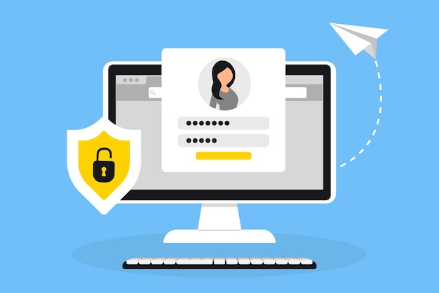 Login form on computer screen User authorization sign in to account authentication page Login and password form page Secure login and password Vector illustration