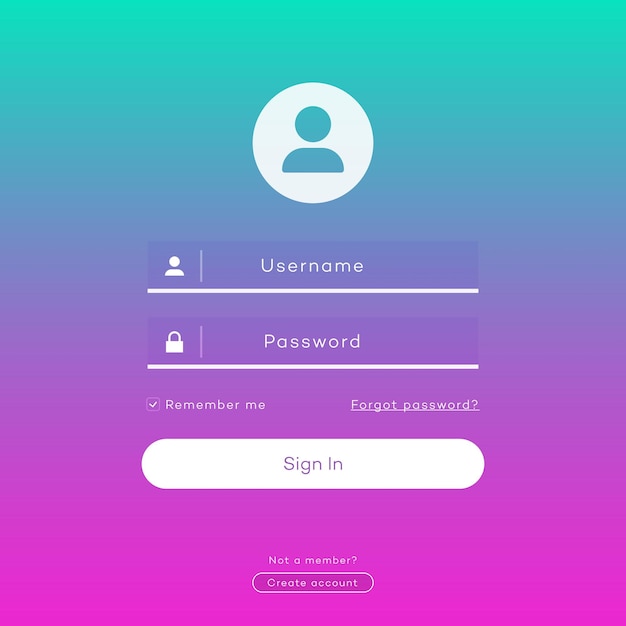 Login form page on modern background gradient style for website ui elements online registration smartphone mockups app development user profile access to account concept Vector 10 eps