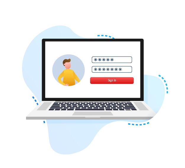 Login page on laptop screen Notebook and online login form sign in page