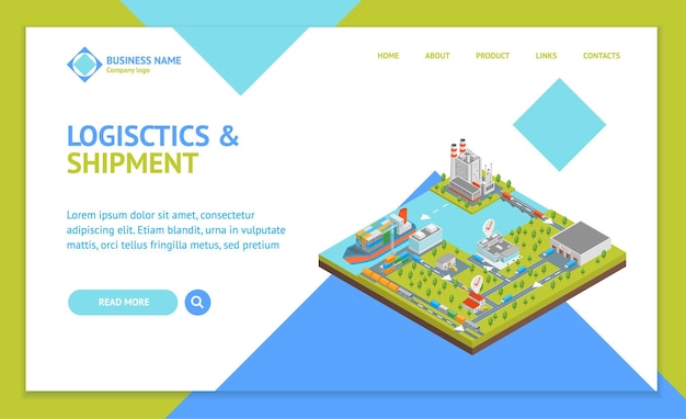 logistic transportation concept landing web page template 3d isometric view vector