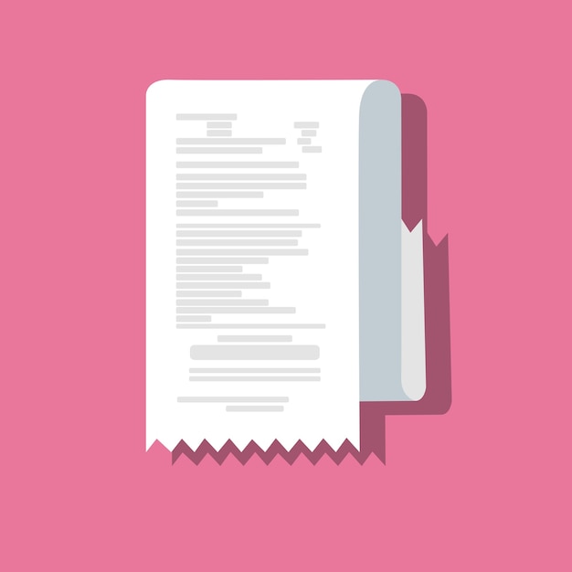 Long paper receipt in flat style Cost for purchases of things and products Vector