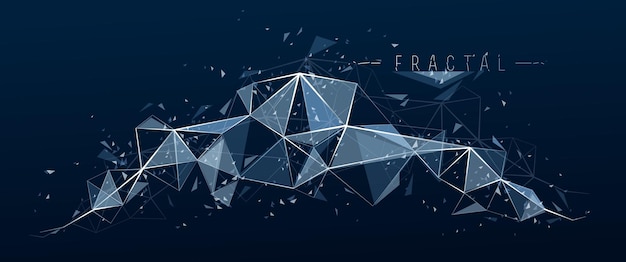 Low poly particles abstract vector background, polygonal fractal design, 3D dimensional element with connected lines, mesh object technology and science theme.