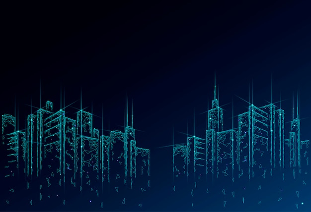 Low poly smart city 3D wire mesh