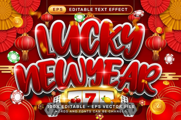 lucky newyear 3d text effect and editable text effect with lanterns and Chinese ornaments