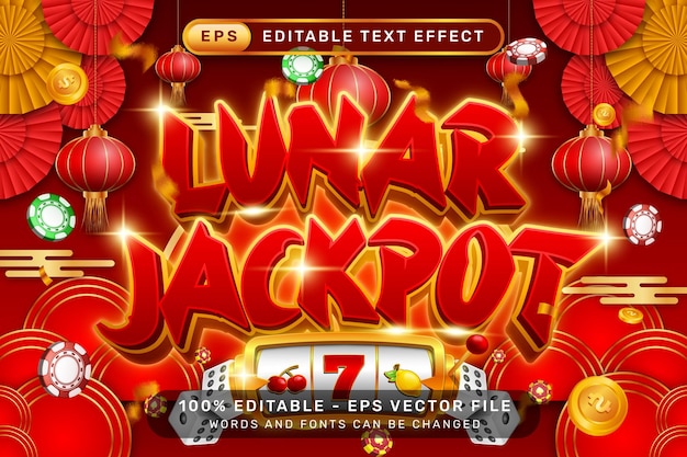 lunar jackpot 3d text effect and editable text effect with lanterns and Chinese ornaments