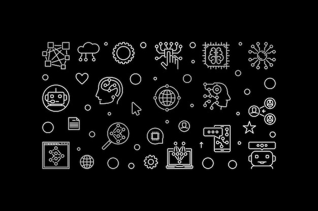 Machine Learning line horizontal banner ML concept vector illustration