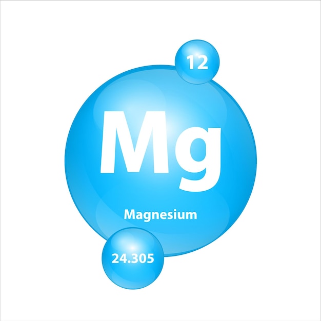 Magnesium Mg icon structure chemical element round shape circle light blue with atomic number.