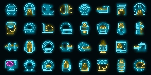 magnetic resonance imaging icons set. outline set of magnetic resonance imaging vector icons neon color on black
