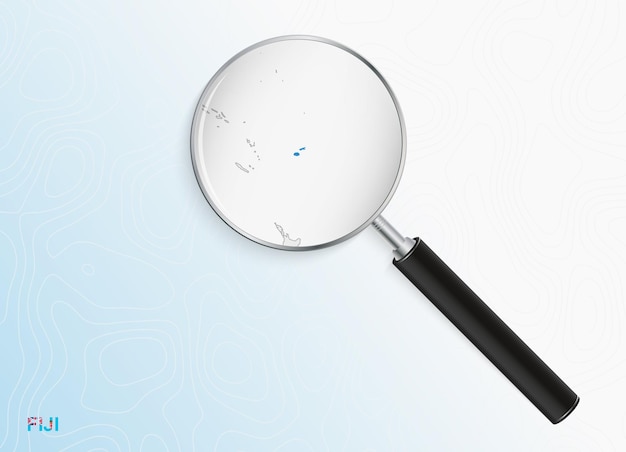 Magnifier with map of Fiji on abstract topographic background.