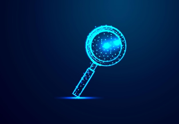 Magnifying glass Analysis Search symbol Business science Internet surfing concept Abstract digital wireframe low poly mesh
