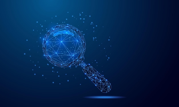 Magnifying glass Futuristic search icon Low poly wireframe design Analysis search tool design