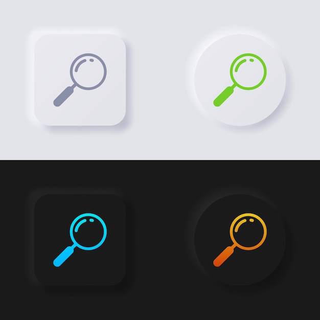 Magnifying Glass icon set, Multicolor neumorphism button soft UI Design.
