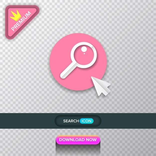 Magnifying glass or search icon button vector illustration flat vector graphic loupe mobile app logo design template isolated on transparent background