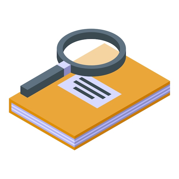 Magnifying glass searching information in textbook icon