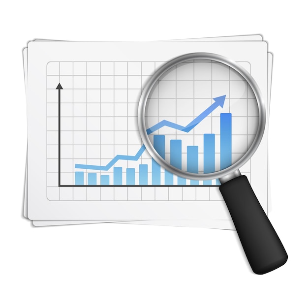 Magnifying glass showing rising bar graph vector eps10 illustration