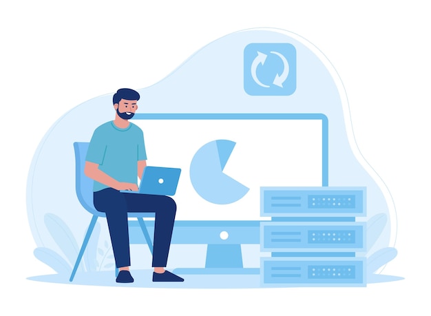 man analyzing data storage graph concept flat illustratiuon