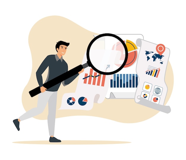 Man Analyzing Data With Magnifying Glass for Business Insights