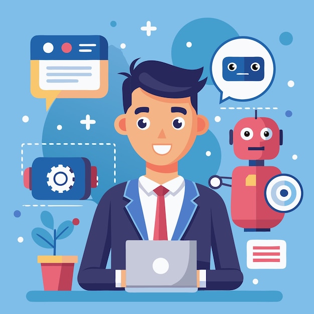 man collaborating with chatbot on innovative technology concepts