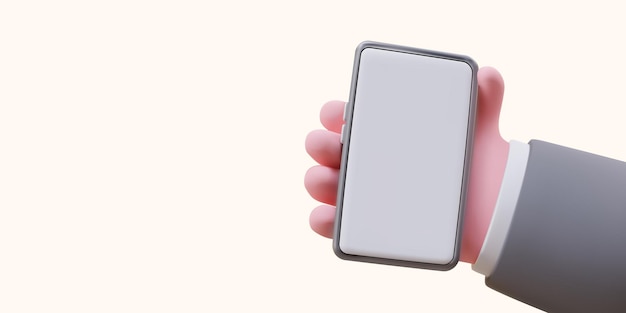 Man hand is holding smartphone Cartoon illustration of sign language