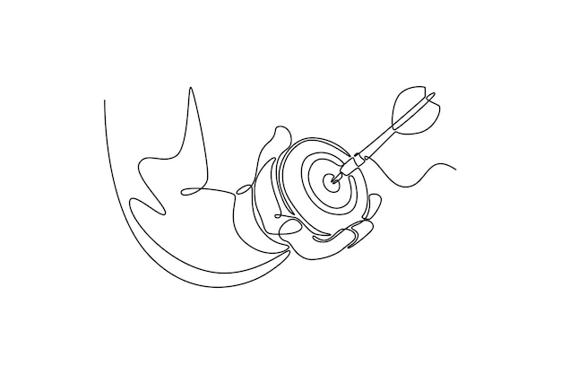man holding a modern target with a dart in the center personal goals concept single line drawing