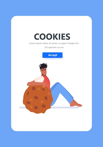 man holding cookie protection of personal information internet web pop up we use cookies policy notification