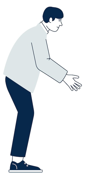 Man leaning forward and trying to catch something side view