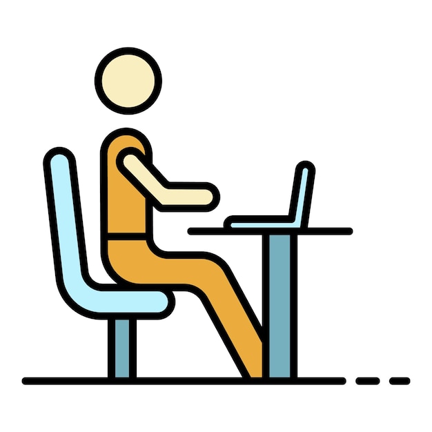 Man office desktop icon Outline man office desktop vector icon color flat isolated