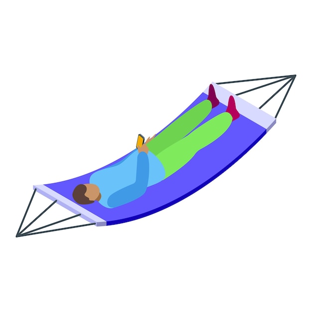 Man relaxing in hammock using smartphone isometric icon