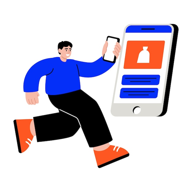 man running with smartphone and app interface