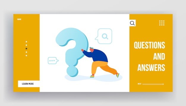 Man Searching Answer or Solution Website Landing Page.