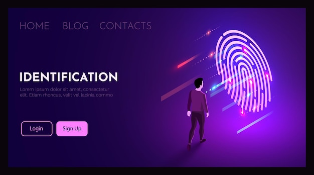 man stands in front of finger print symbol biometric identification concept