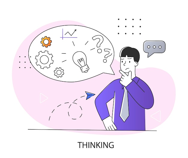 man thinks concept man comes up with new idea or strategy for development brainstorming and creative