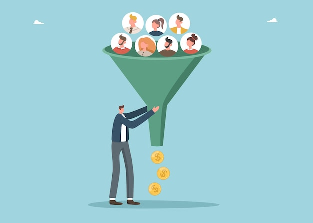 Man using funnel to make money from people