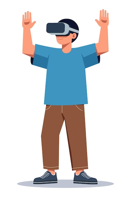 Man Wearing VR Headset Interacting with Virtual Environment