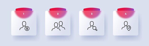 man with button set icon dollar paid magnifying glass add new information search button error checkmark ok done check file concept glassmorphism style vector line icon for business