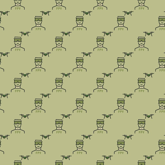 Man with FPV Drone vector concept colored seamless pattern