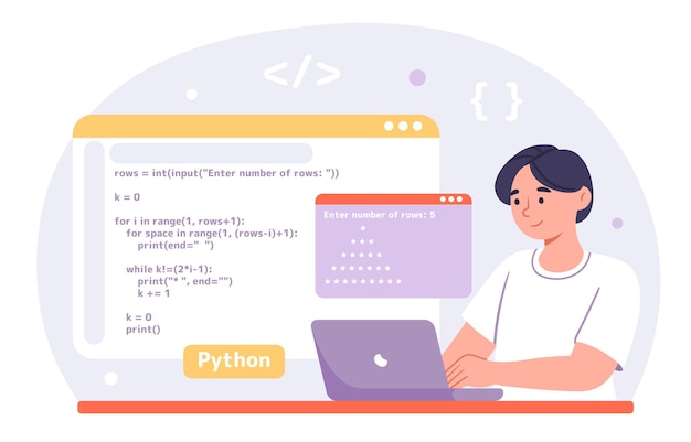 Man with python code concept programmer and it specialist develop application or program frontend