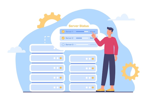 Man with server status vector concept