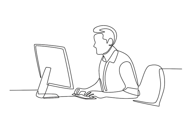 Man working in office seriously Office concept oneline drawing