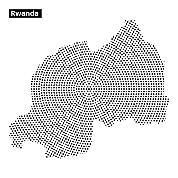 Map of Rwanda illustrated in dot style with geographical features highlighted