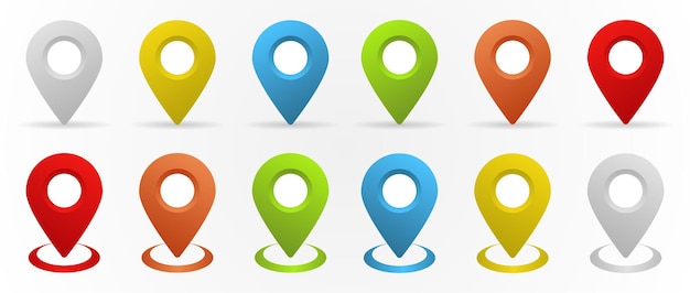 Map pin icons set in different colors