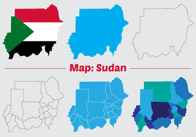 Maps of Sudan Flag Outline and Regional Divisions Sudan country map set internal provinces
