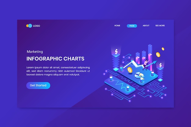 Marketing Infographic Charts  Isometric Concept Landing Page