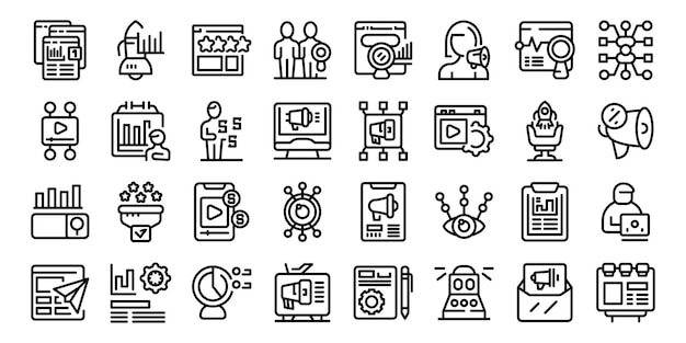 Marketing Specialist icons set outline vector Digital business media Analysis strategy