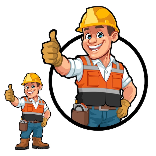 Mascot Design of A Construction Worker Giving A Thumb Up