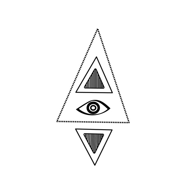 masonic drawing of eye in triangle stylized symbol hand drawn isolated on white background