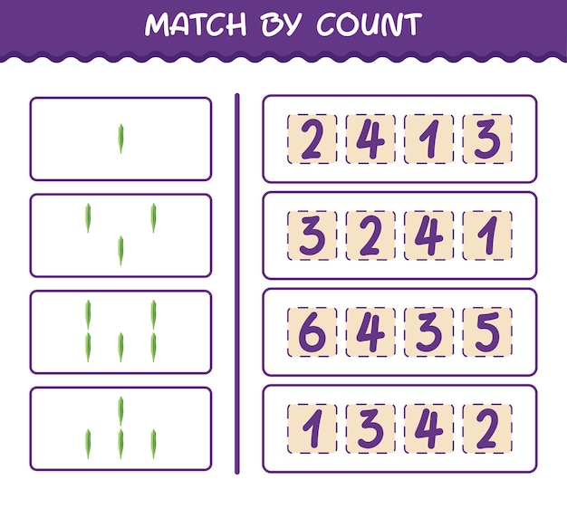Match by count of cartoon okra. Match and count game. Educational game for pre shool years kids and toddlers