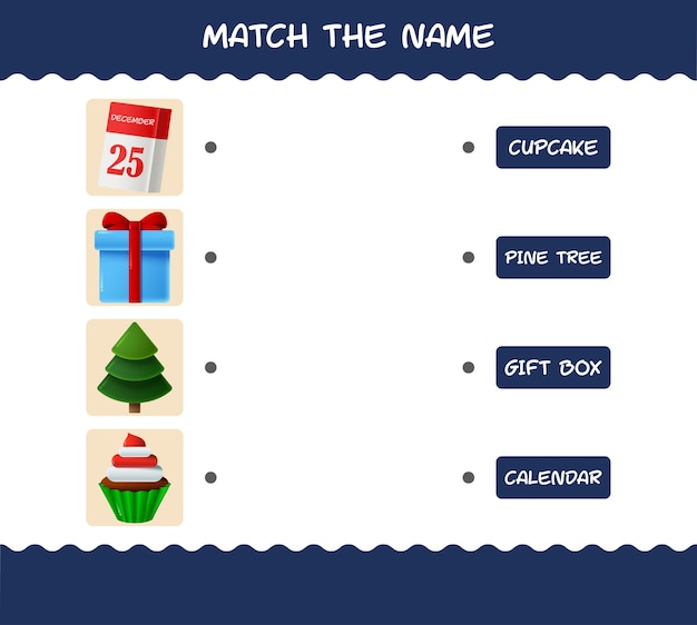 Match the name of cartoon christmas. Matching game. Educational game for pre shool years kids and toddlers